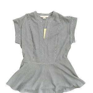 Monteau Women's Gray and White Striped Peplum Blouse Large NWT
